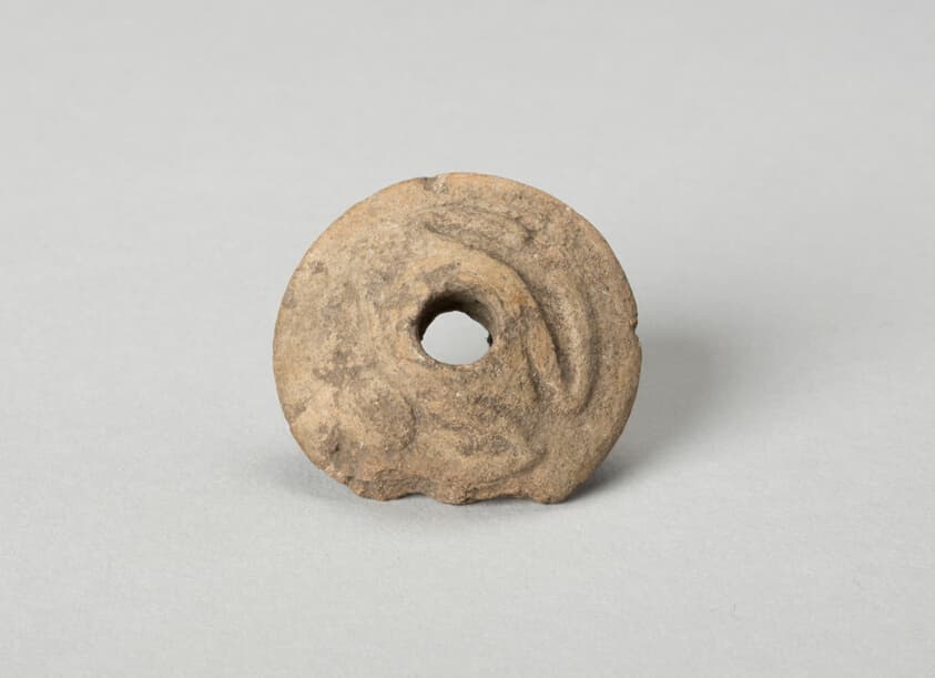 Ear Ornament or Spindle Whorl with Modeled Frog Motifs