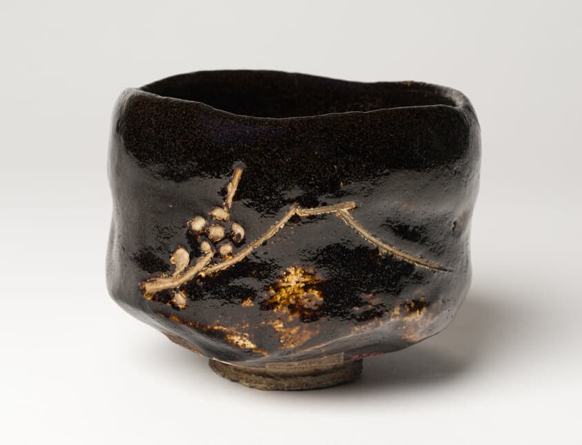 Raku Ware Teabowl with Image of Mount Fuji