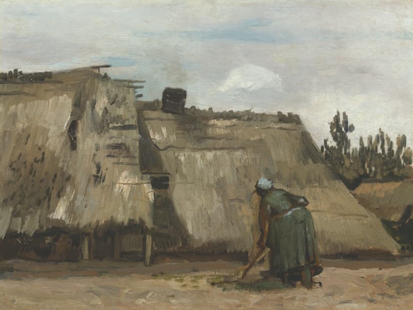 A Peasant Woman Digging in Front of Her Cottage