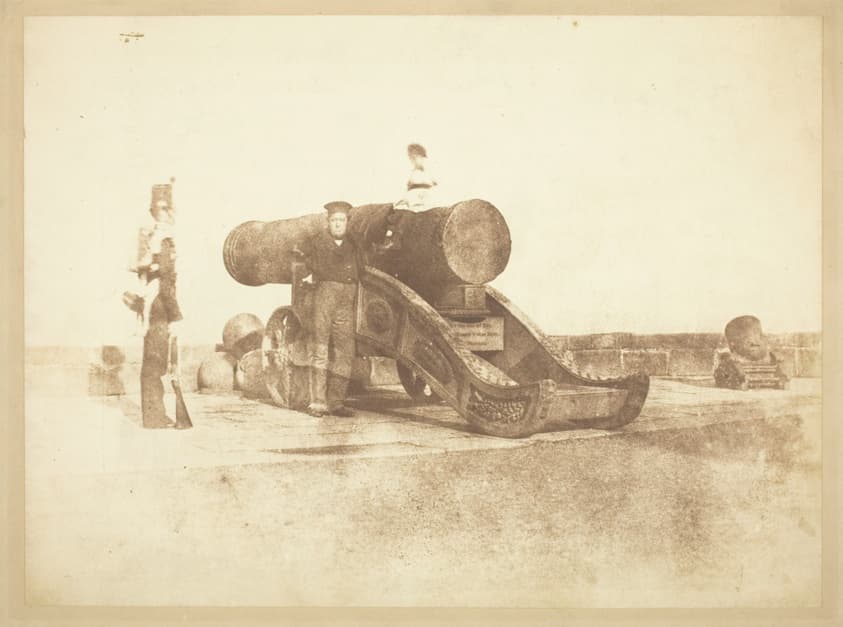 The cannon 'Mons Meg' at Edinburgh Castle, and a private in the 2nd battalion of Royal Scots who garrisoned the Castle in 1846