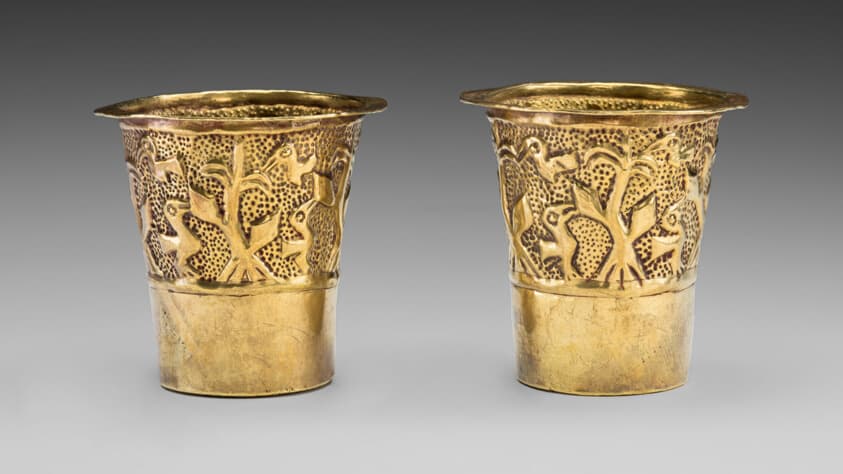 Pair of Beakers Depicting Birds in a Cornfield