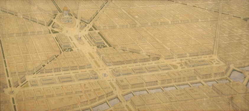 Plate 122 from The Plan of Chicago, 1909: Chicago. Railway Station Scheme West of the River Between Canal and Clinton Streets, Showing the Relation With the Civic Center.