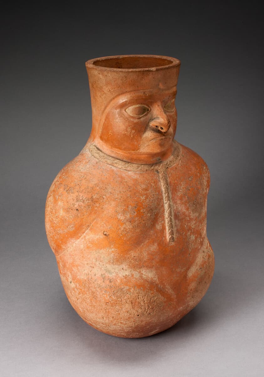 Jar in the Form of a Captive with Modeled Head, Rope Encircling Neck, and Tied Hands