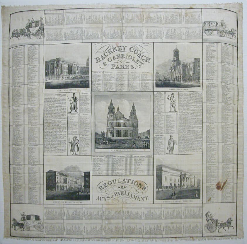 Hackney Coach and Cabriolet Fares/ Regulations and Acts of Parliament (Handkerchief)
