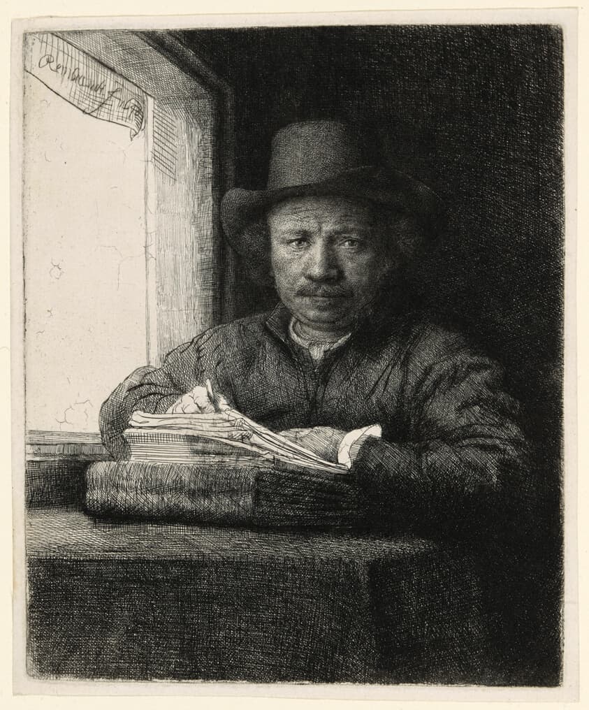 Self-Portrait Etching at a Window