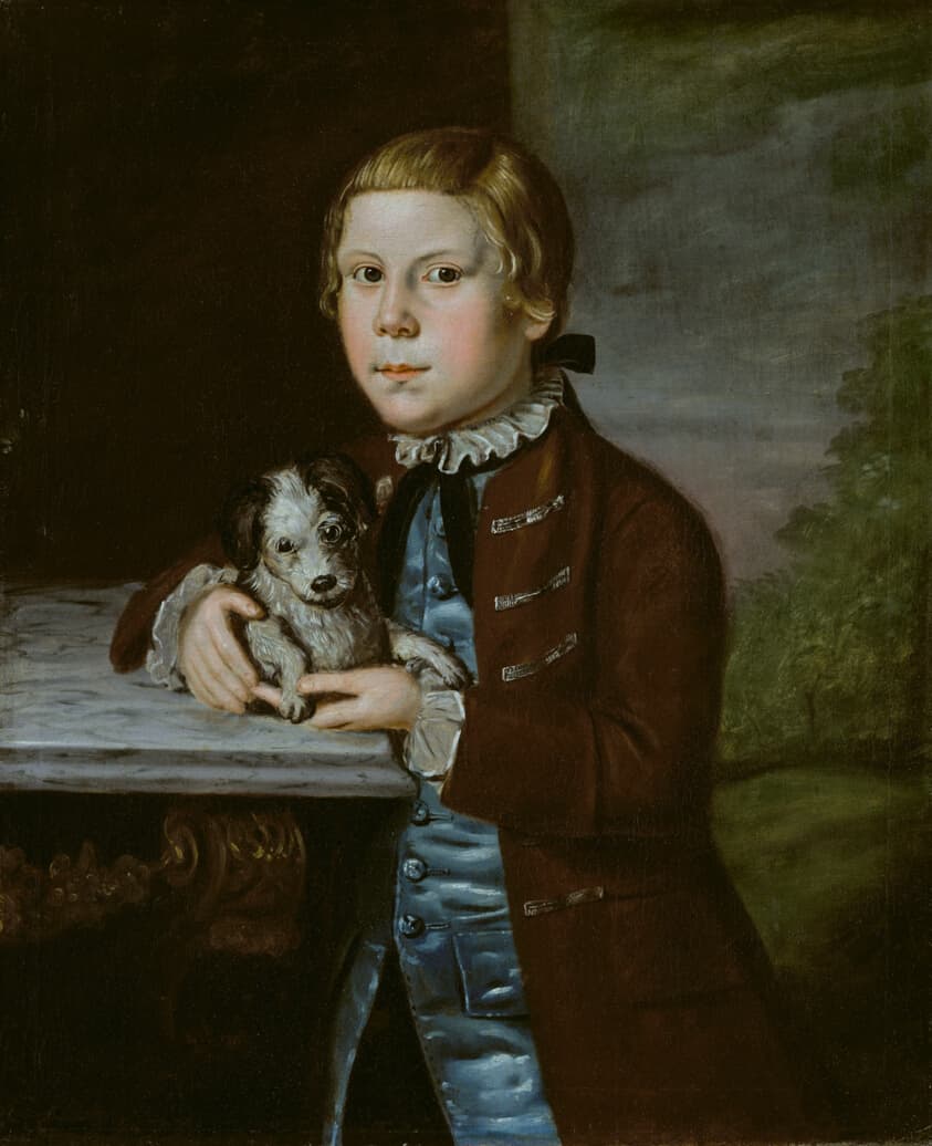 Boy of Hallett Family with Dog