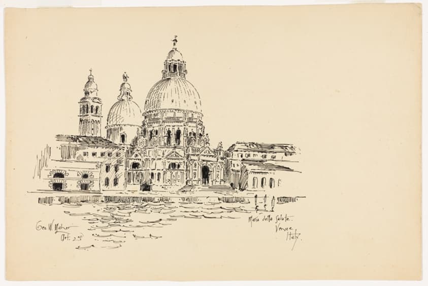 Sta. Maria della Salute, Venice, Italy, Travel Sketch